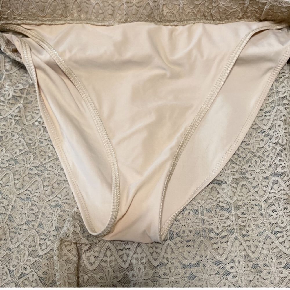 Beige / Nude Color Sheer Lace Palazzo Pants Size 12 - Picture 4 of 10